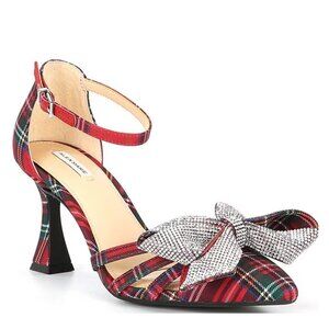NEW Alex Marie Carmela Plaid Rhinestone Bow Ankle Strap Dress Pumps Sz. 6